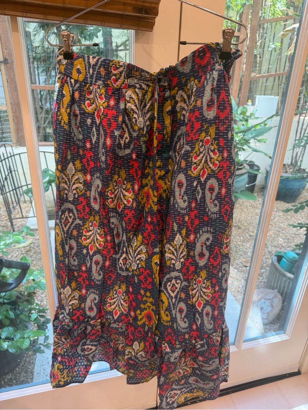 Smocked Strapless midi skirt in Navy with Red & Mustard Floral Print